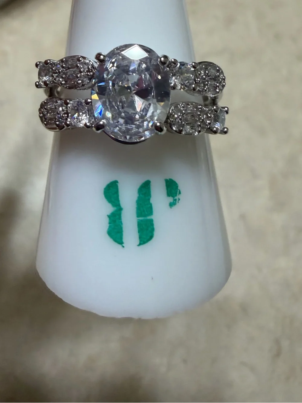 Bomb Party Size 9 Ring-Melded Whispers Diamond CZ on Rhodium RG87765